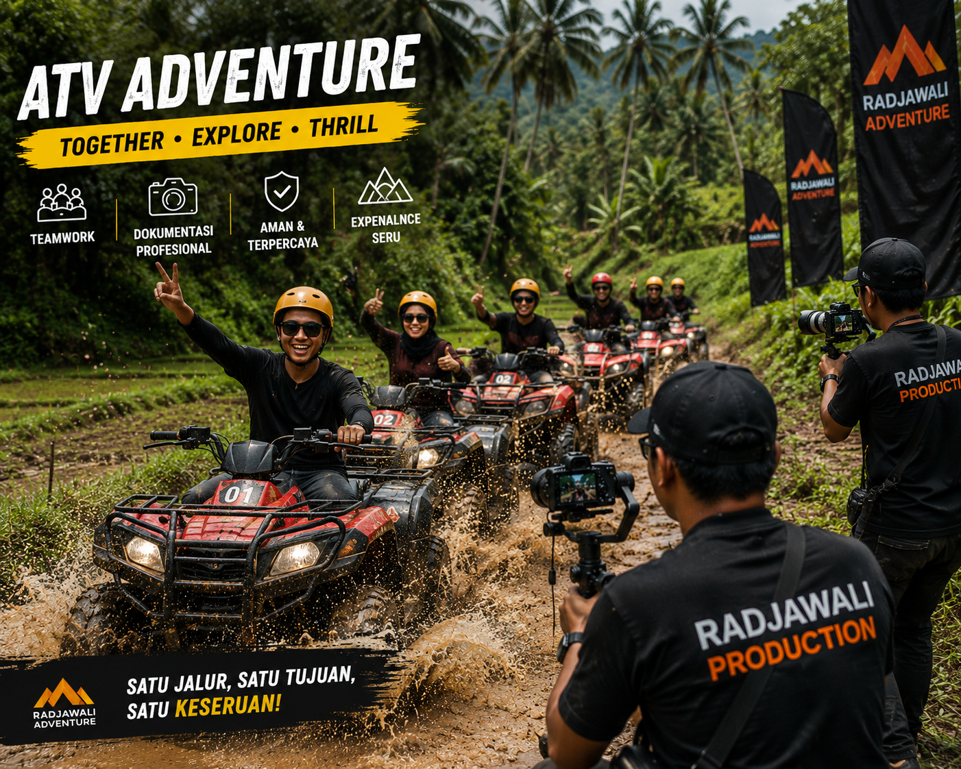 Peserta mengendarai ATV melintasi trek hutan